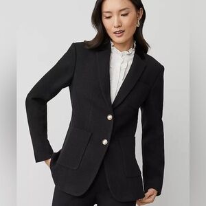 Ann Taylor Greenwich Woven Blazer Velvet Collar size 10 Black